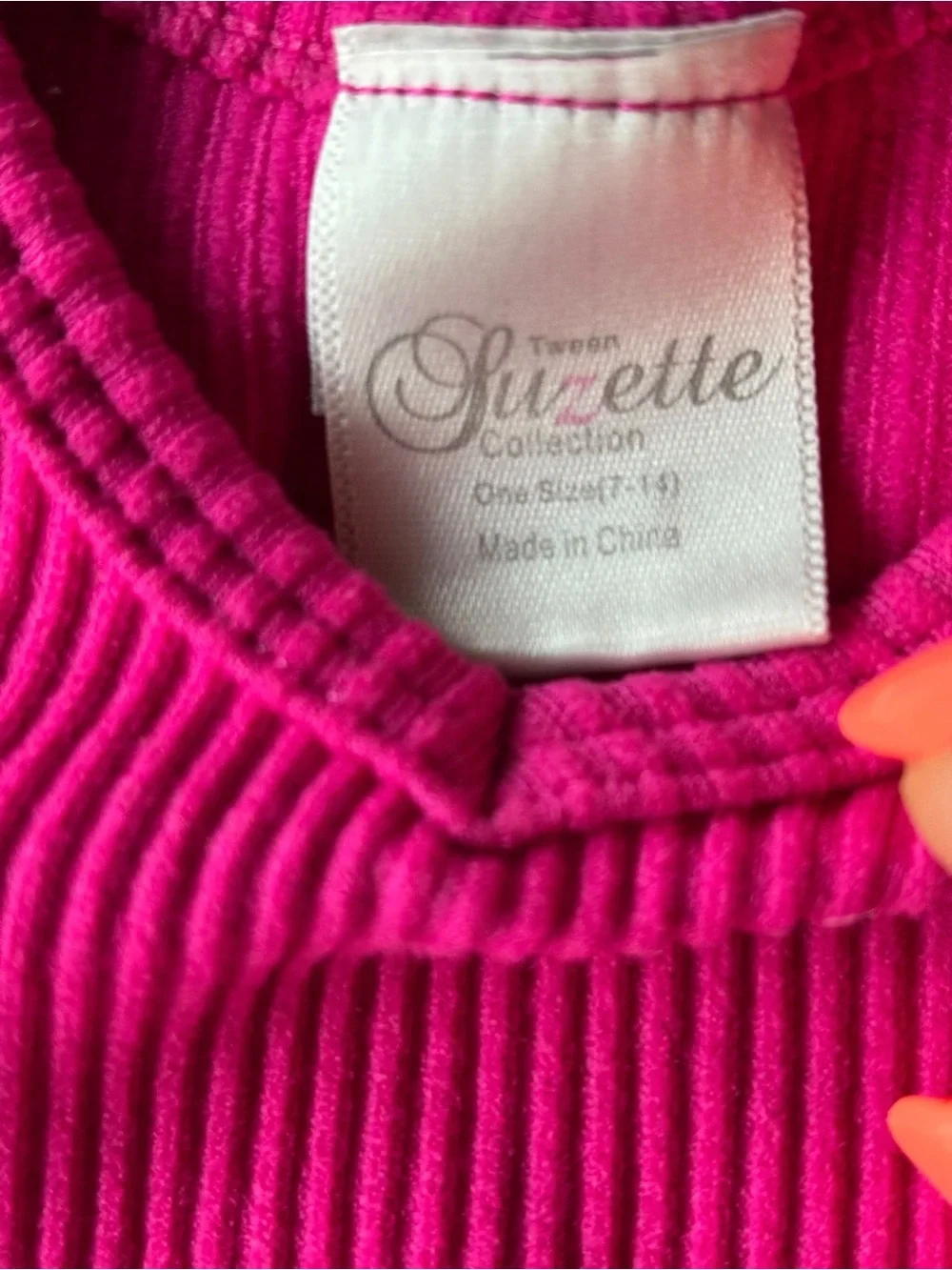 Girls' Ribbed Hot Pink Tank Top - Youth Sleeveless Crop - Picture 3 of 3
